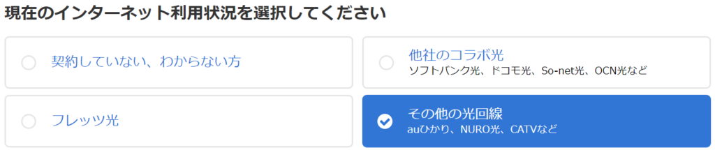 ビッグローブ光10ギガお申込フォームで「その他の光回線」を選択