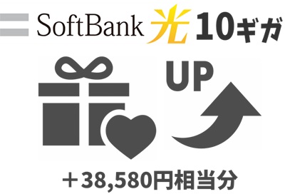 ④ソフトバンク光10ギガは「38,580円相当分」1ギガよりキャンペーン総額が多い