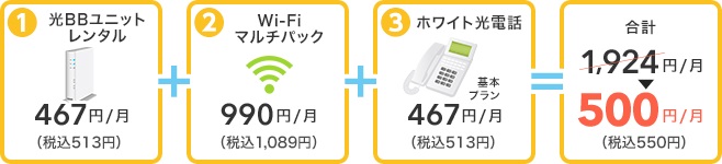 おうち割光セットに必要なオプション（税込み）