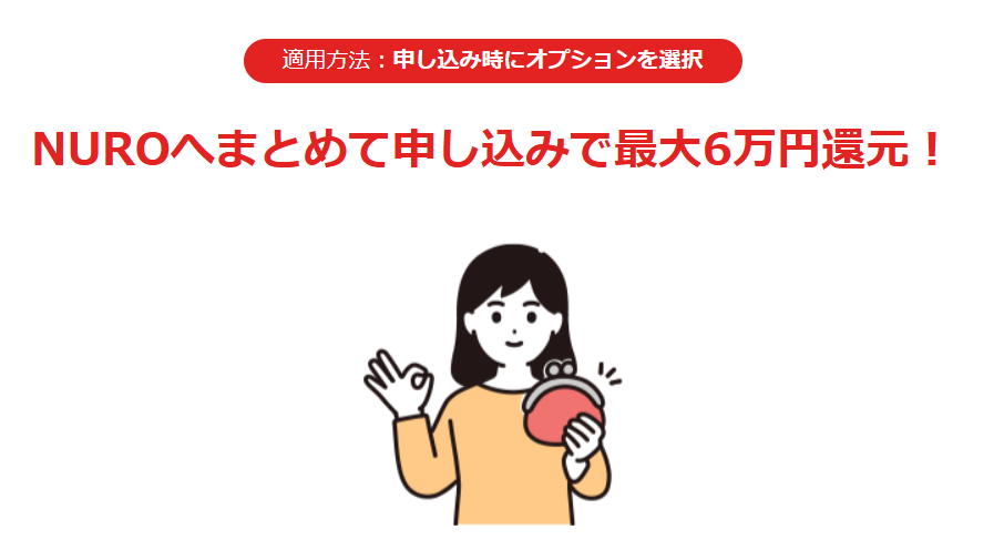 NUROへまとめて申し込みで最大6万円還元！