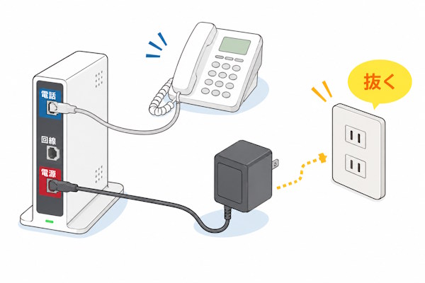 電源プラグを抜く - eo光電話が繋がらないときは？1