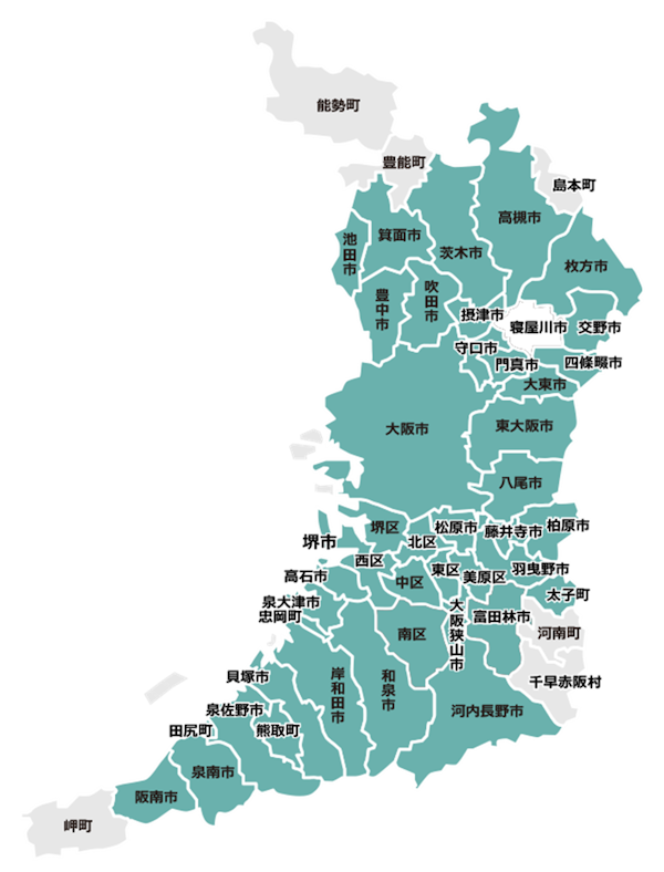 大阪府のNURO光のエリア