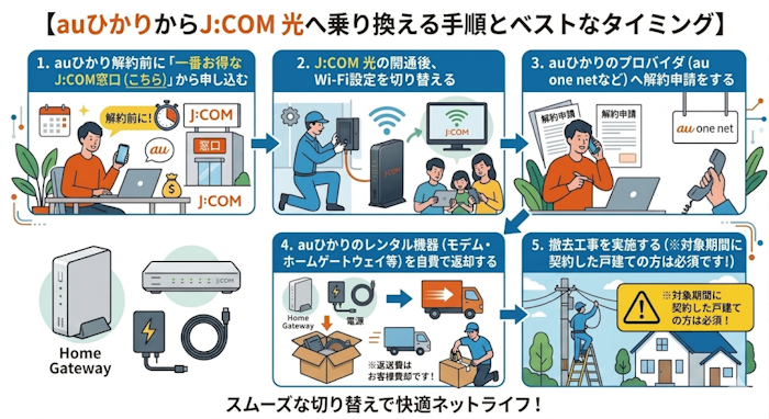 auひかりからJ:COM 光へ乗り換える手順（ネット不通期間を作らない方法）