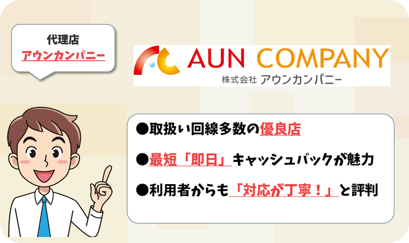 【第3位】取扱い回線多数！即日キャッシュバックが魅力「アウンカンパニー」