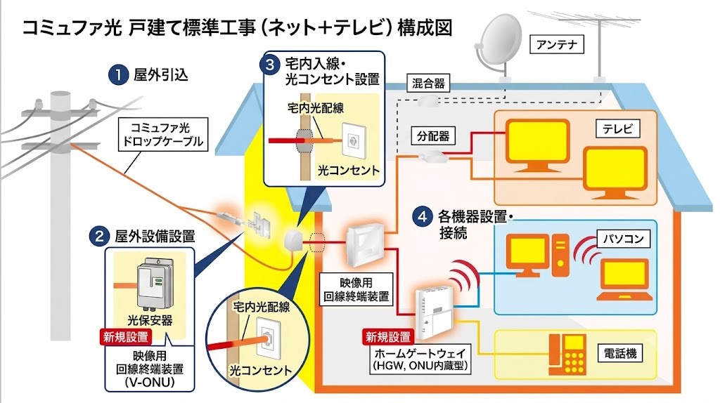 コミュファ光の戸建ての工事イメージ
