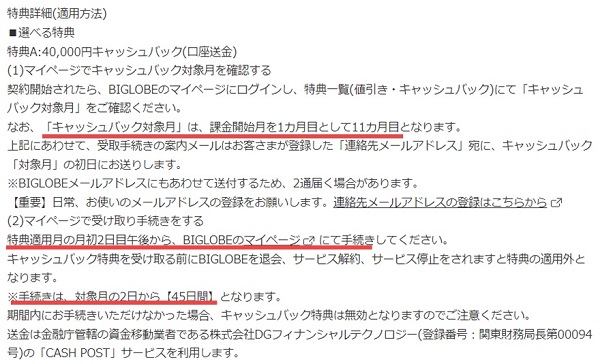 ビッグローブ光の公式キャンペーンの適用方法