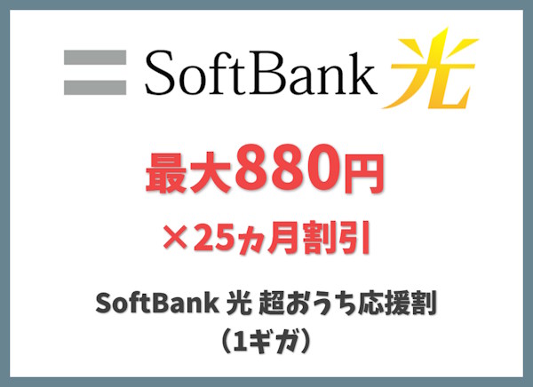 SoftBank 光 超おうち応援割(1ギガ)：最大 月額基本料金880円×25ヵ月割引！
